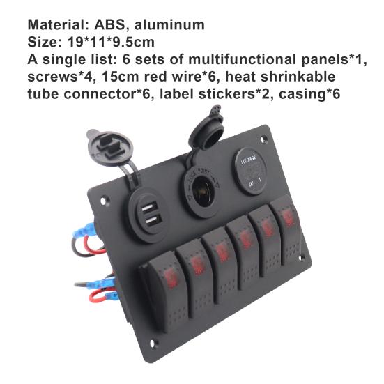 Rocker Switch Panel 6 Gang 12V/24V Universal Multifunctional LED Backlit ON/Off