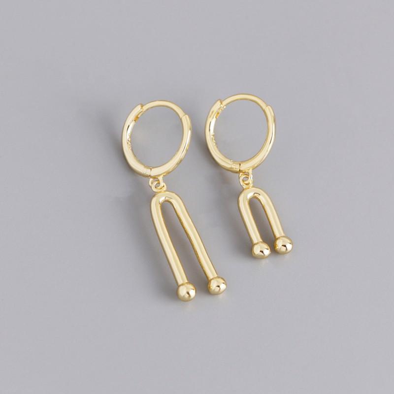 Sterling Asymmetrical Hoop Earrings Women Gold White U-Shaped Geometric Fashion Jewelry 925 Sterling Silver