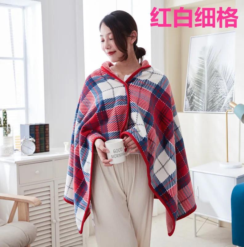 Fleece Wearable Blanket Warm Poncho Throw with Buttons Plush Sleeveless Blanket for Women Cape Wrap for Lightweight Plaid Design