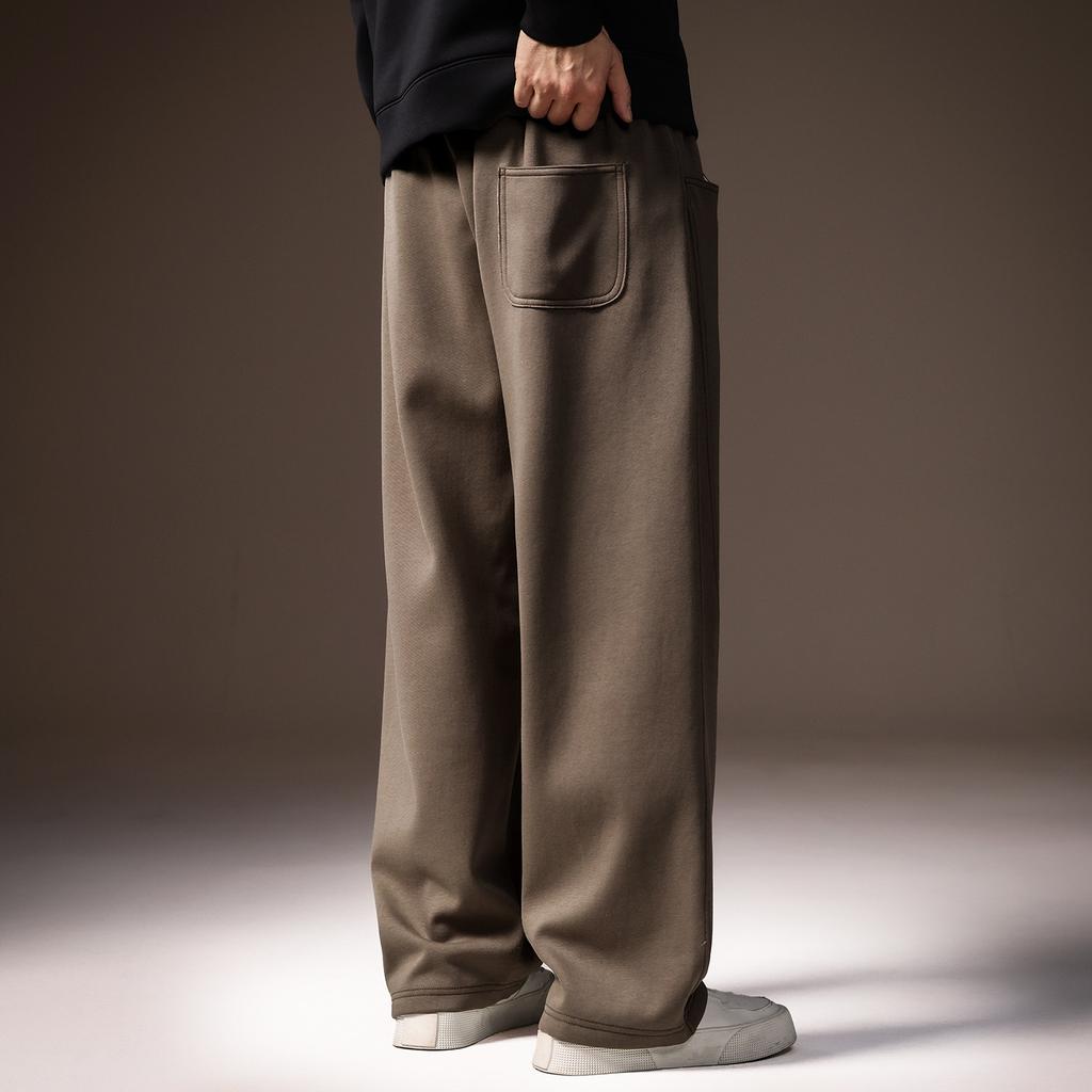 High-end American retro trendy brand drape casual pants men's winter velvet straight splicing elastic sports sweatpants men