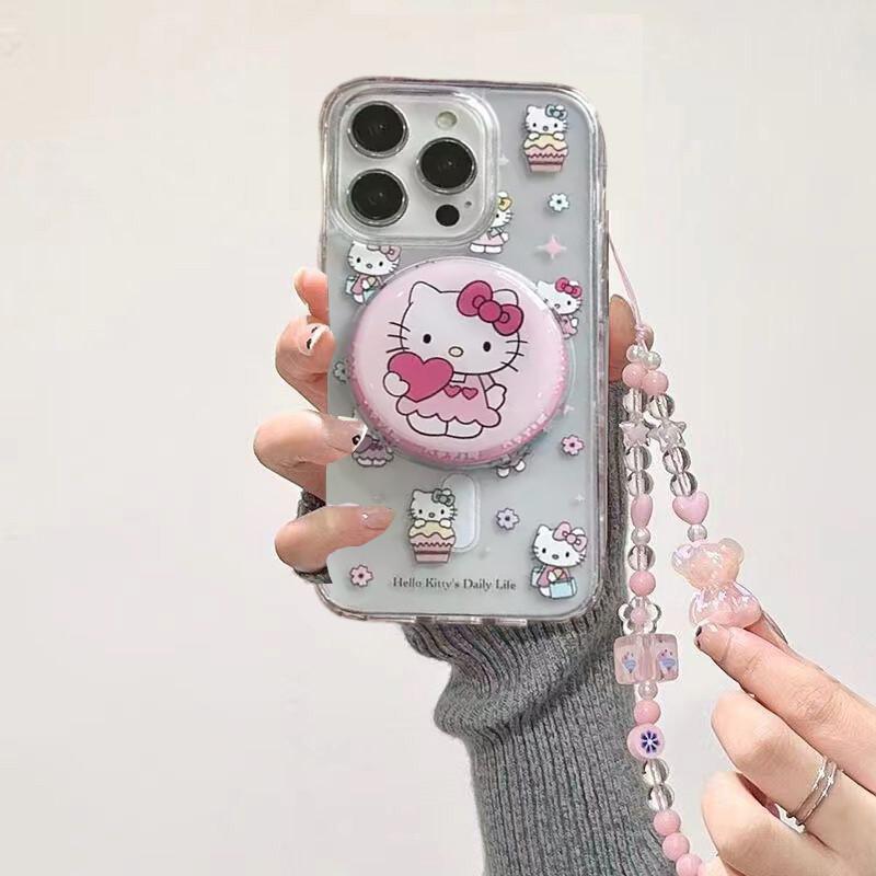 Magnetic Hello Kitty Holder Bracelet Case For Samsung Galaxy S26 Ultra S25 S24 S23 S22 Plus Ultra FE Flip 7 6 5G Korean Casing