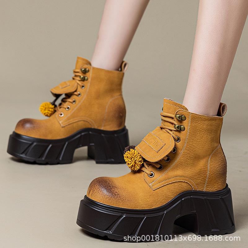 Martin boots inner height increase women's shoes autumn and winter new leather boots 10CM shoes platform casual shoes short boots tide A5037