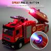 1/32 Spray Fire Engineering Truck Car Toy Model Alloy Diecast Sound Light Rubber Tires Vehicle Collection Kids Toys Christmas
