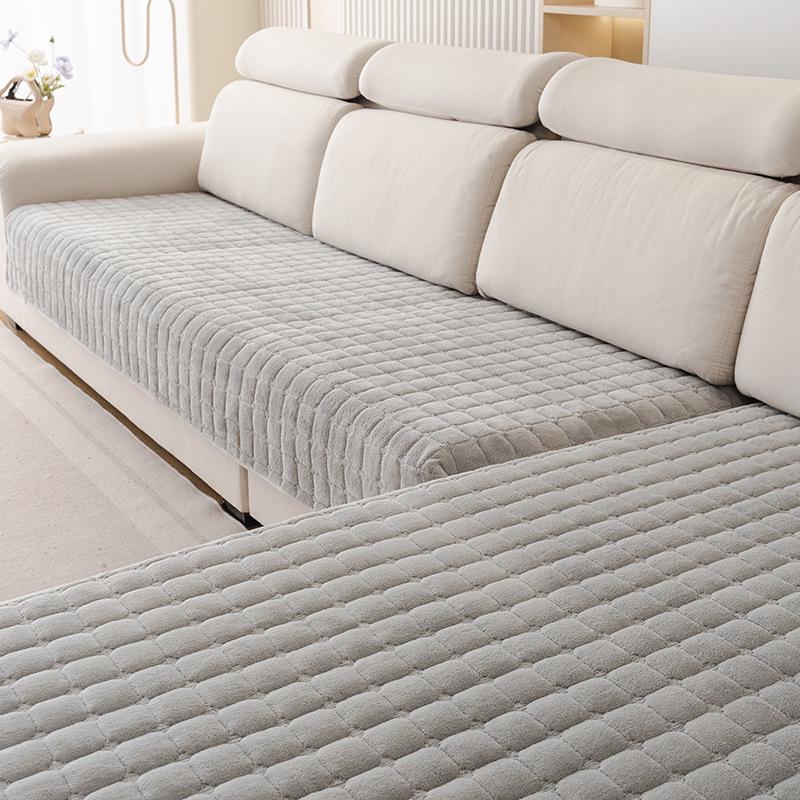 Luxurious Anti-slip Plush Sofa Cover with Armrest Towel