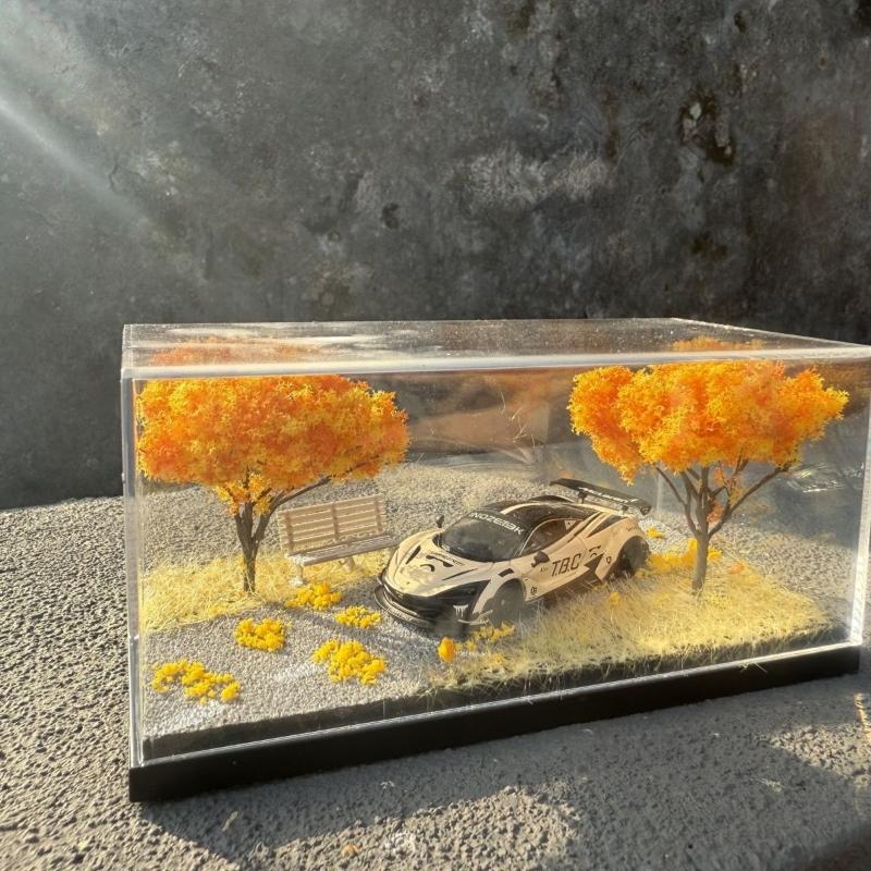 Clear Acrylic 1:64 Car Model Display Box Autumn Diorama Mini Scene Desktop Decor for Tabletop Display Use