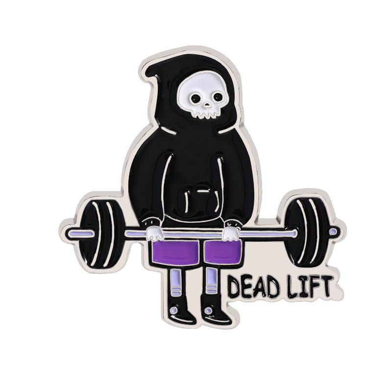 Skeleton Deadlift Weightlifting Enamel Pin Goth Halloween Gym Skeleton Fitness Workout Brooch Lapel Badge Friends Jewelry Gift