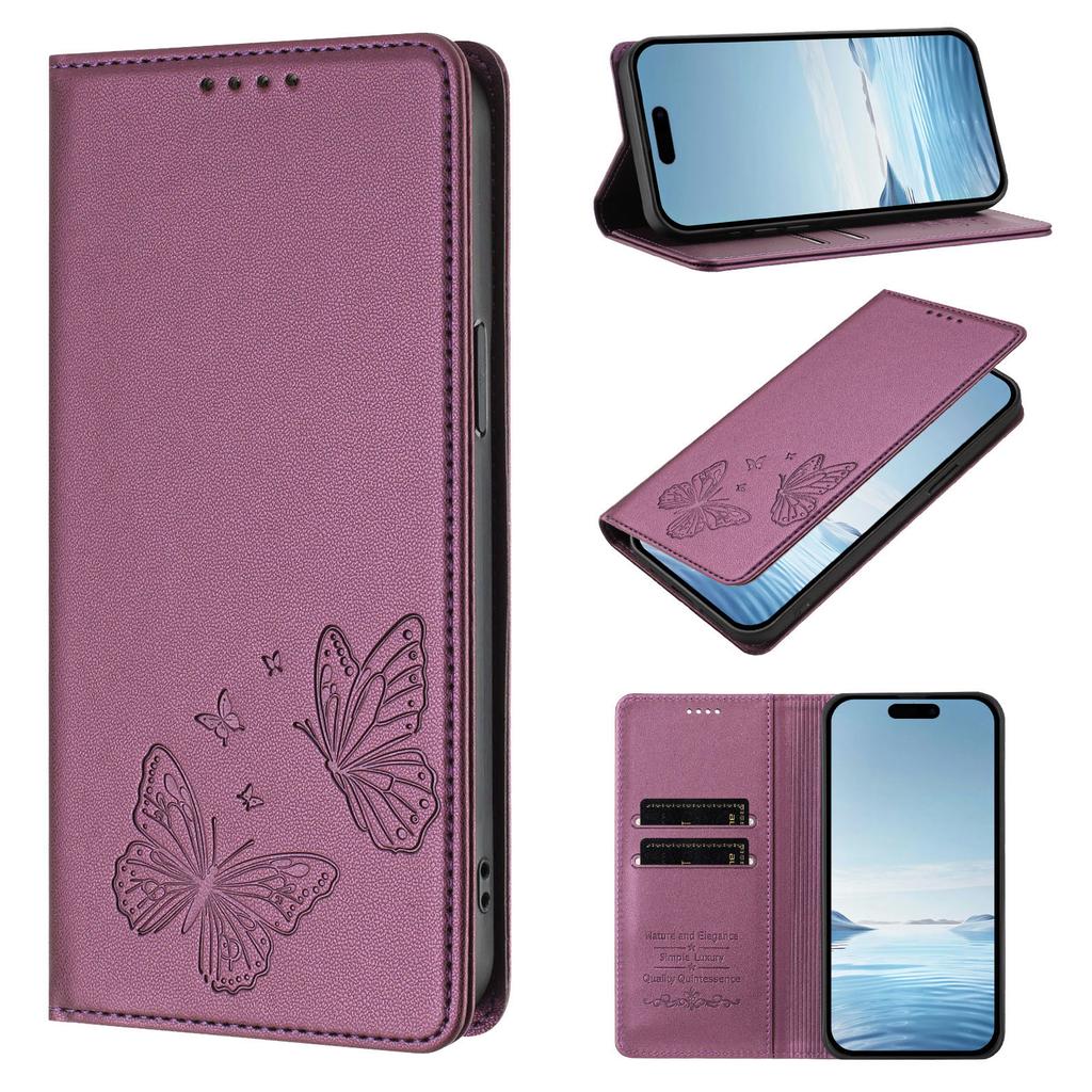 Fashion Butterfly Embossed Leather Wallet Card Solt Case For iPhone 17 Pro Max 16 Plus 15 14 13 12 11 Book Shockproof RFID Cover