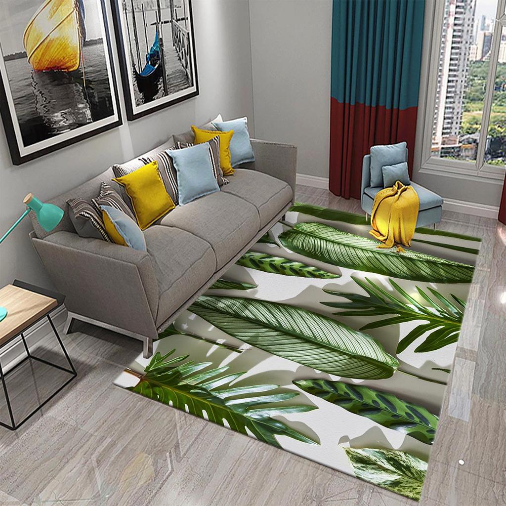 Rug Kitchen Bathroom Entrance Mat Non-Slip Rug Green Tropical Palm Leaf Sunset Rug Living Room Decoration Floor