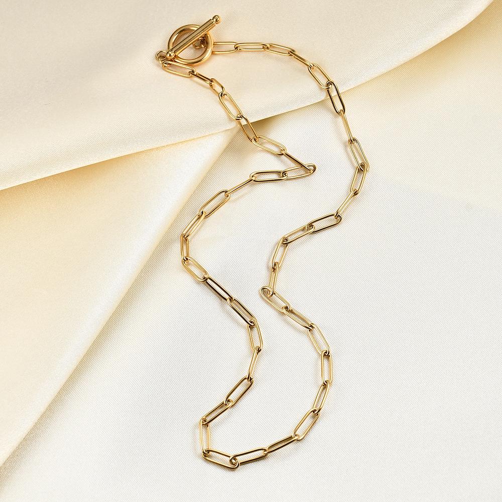 Spilla Rettangolare in Oro 18K Collana Semplice in Acciaio Inossidabile con Chiusura OT da Donna