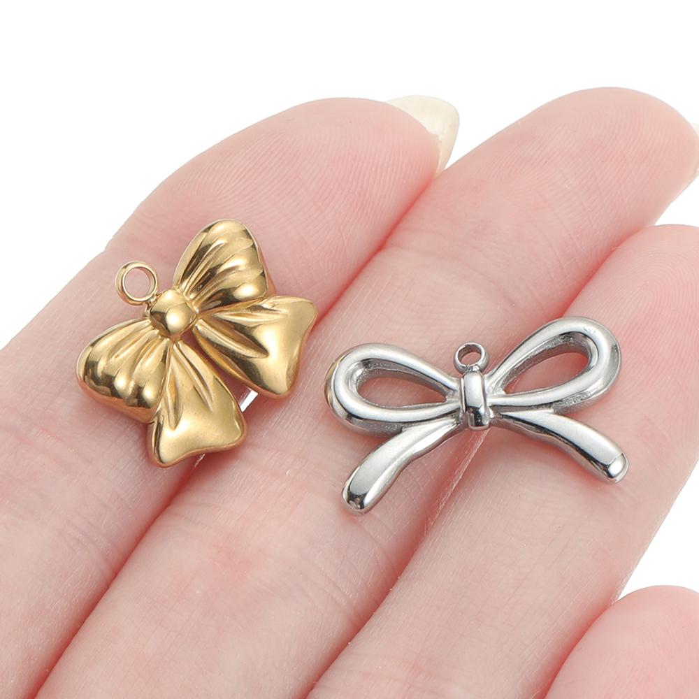 2pcs/Lot Multiple Styles Stainless Steel Bow Shape Charm Pendants for Earrings Necklace Pendant DIY Jewelry Making Accessories
