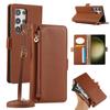 For Samsung Galaxy S23 Ultra Wallet Phone Case Shockproof TPU+PU Leather Flip Cover with Mirror,Strap