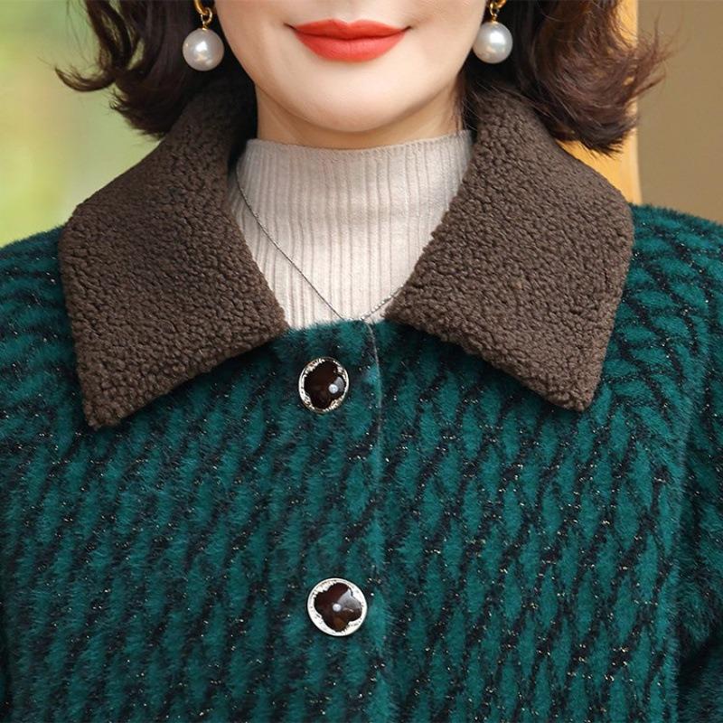 Autumn and Winter Velvet Plaid Imitation Mink Velvet Jacket Medium Women's Winter Cotton Clothes Short Woolen Top