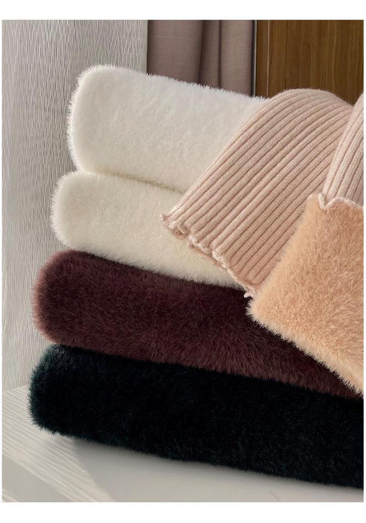 Women's Fleece-Lined Half-High Collar Base Layer Sweater - Winter Knitwear
