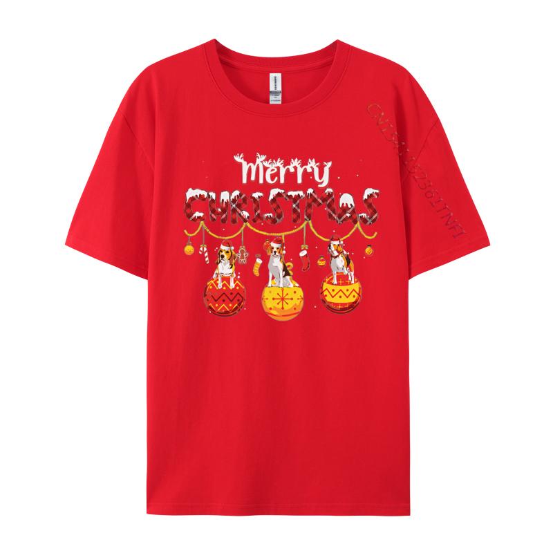 Beagle Dog Red Plaid Santa Merry Christmas Tshirt Print Casual Slim Fit Tshirt Top Graphic Tee Cotton