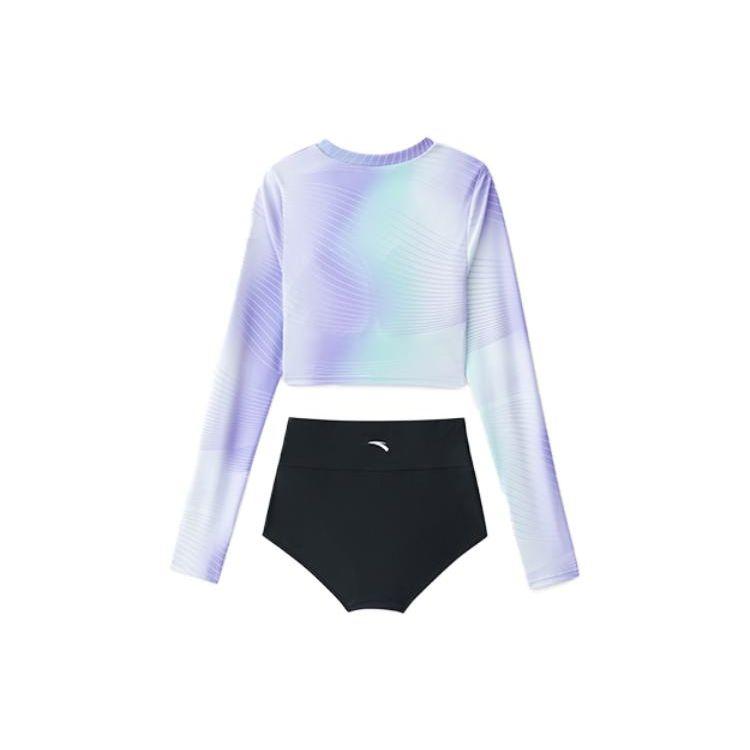 Anta Tie-Dye Round Neck Pullover Long Sleeve T-Shirt High Waist Split Swimwear Women Tops, Swimwear Light-Purple Pure-White Basic-Black 1823531443-1