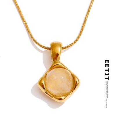 Stainless Steel Natural White Quartz Stone Pendant Necklace for Women Rust Proof Metal High Quality Trendy Jewelry