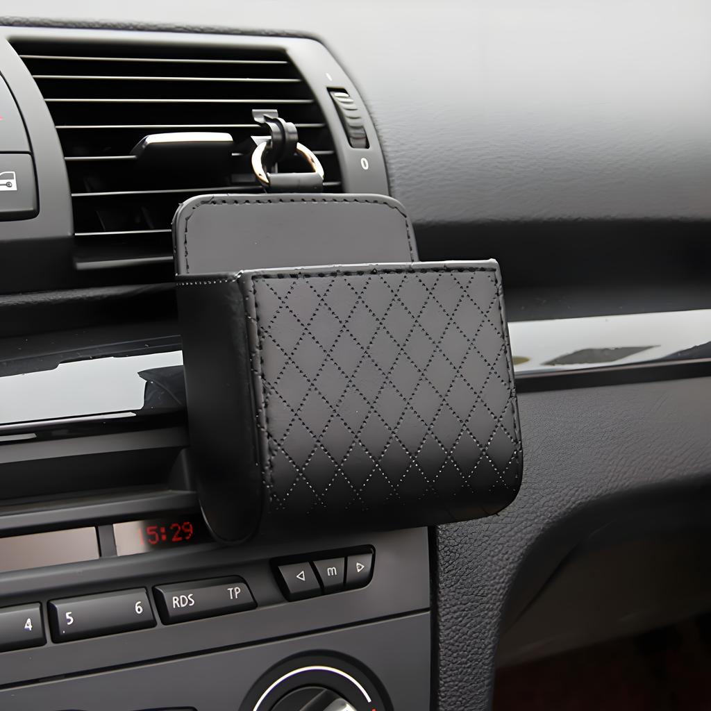Car Vent Organizer - PU Leather Multi-Functional Air Vent Storage Box with Phone Holder, Compact Dashboard Organizer for Car Interior Accessories