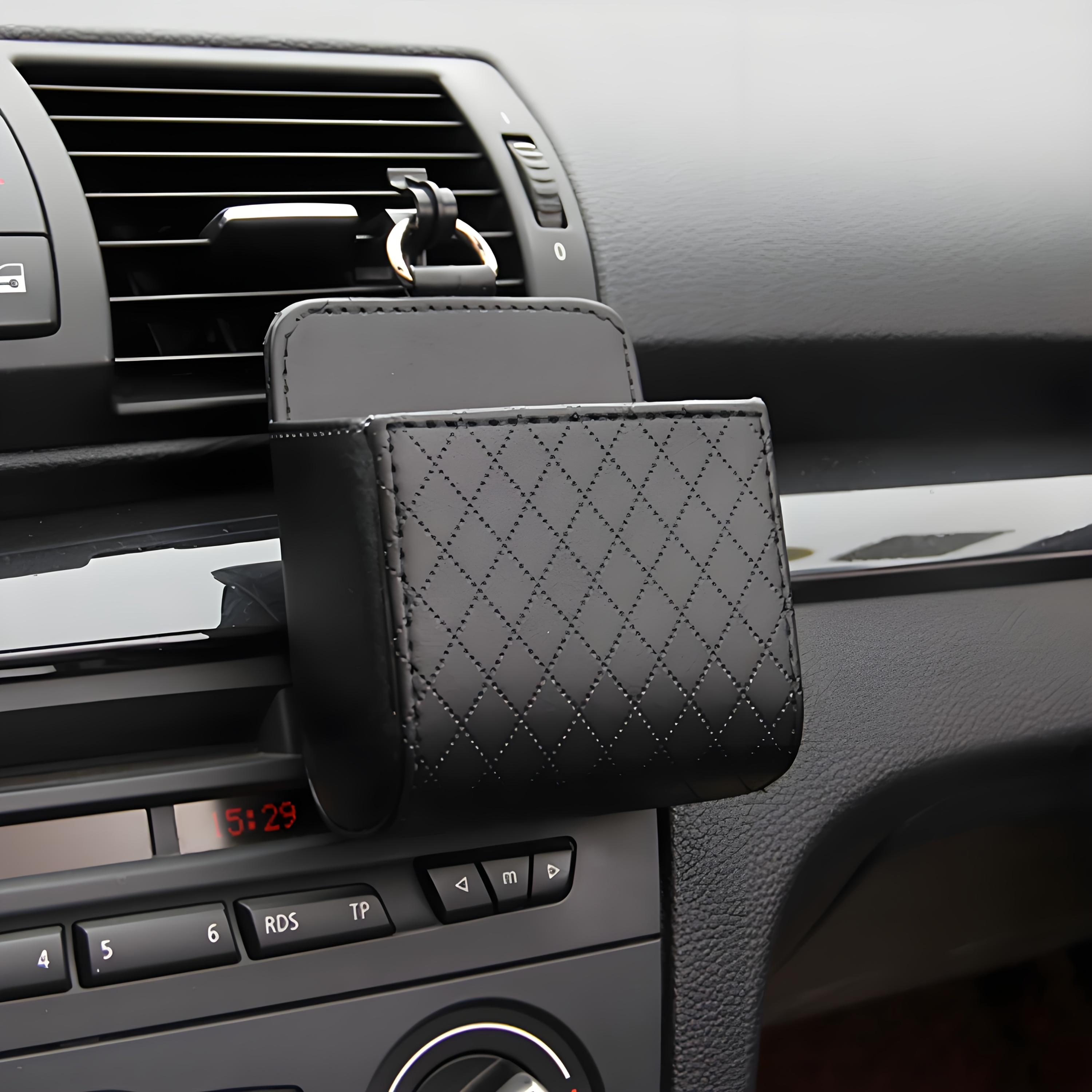 

Автомобильный органайзер для вентиляционного отверстия - многофункциональный ящик для хранения из искусственной кожи с держателем для телефона, компактный органайзер для приборной панели для аксессуаров для салона автомобиля чёрный