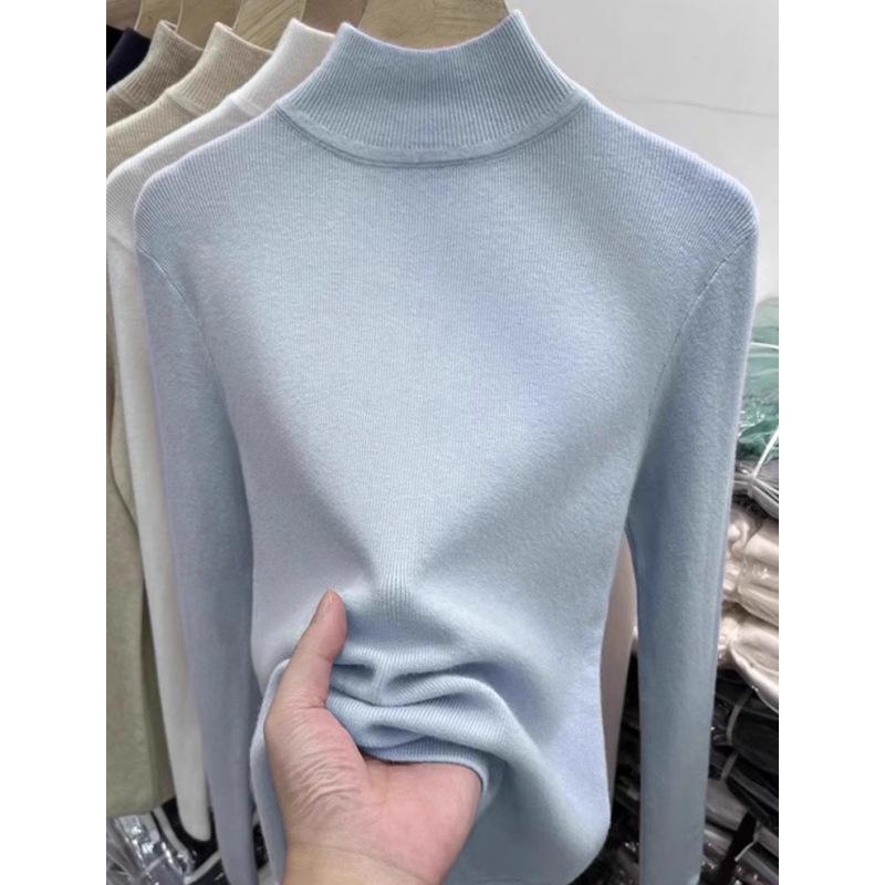 Chic semi-turtleneck Angolan red bottomed shirt for women's autumn and winter slim-fit and warm inside with knitted sweater top