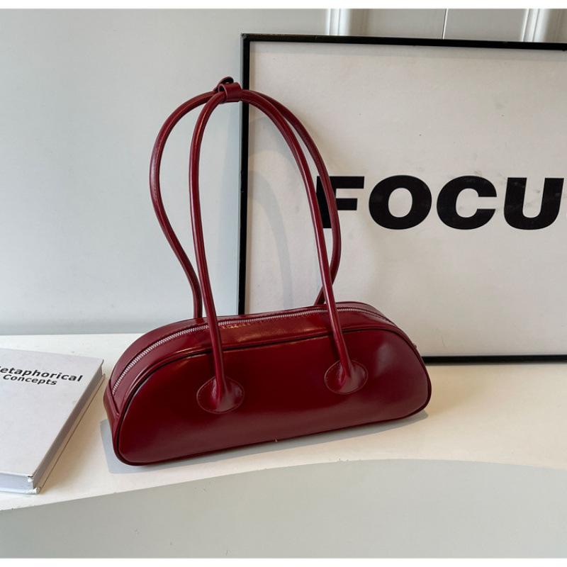 Korean simple solid color PU bag women's new high-end baguette bag 2025 spring and summer versatile axillary shoulder bag