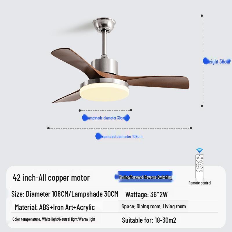 Walnut Retro Ceiling Fan Light with Straight Blades, Mid-Century Style for Bedroom or Restaurant