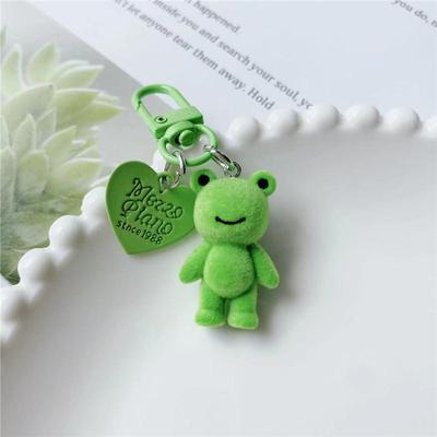 Cute 3D Flocking Frog Keychain Flocked Little Frog Couple Mobile Phone Pendant Car Keyring Earphone Backpack Charms Bag Decor