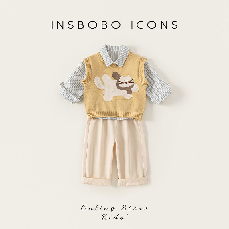 Костюм для мальчиков Insbobo 2026 Весна Детская стильная рубашка Новый модный жилет Детская одежда Детская одежда Yellow 73
