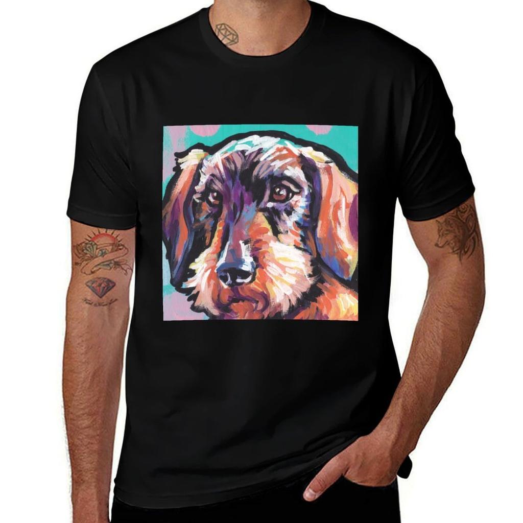 Wire Haired Dachshund Dog Bright Colorful Pop Dog Art Tshirt Relaxed Casual Short Sleeve Tee