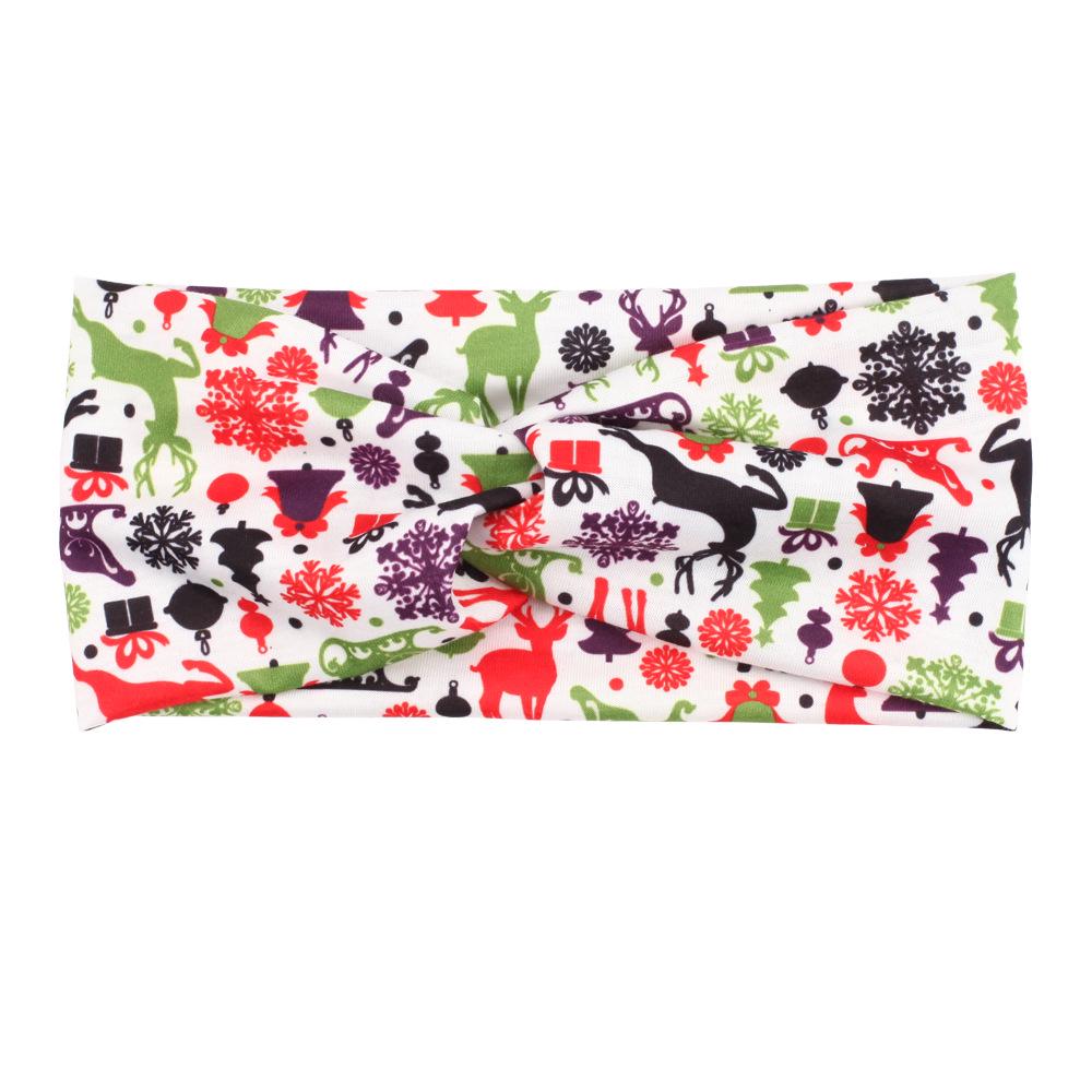 Bandeau de Noël Père Noël & Bonhomme de neige avec clochettes, bois de renne et motif canne de Noël - Design élastique noué