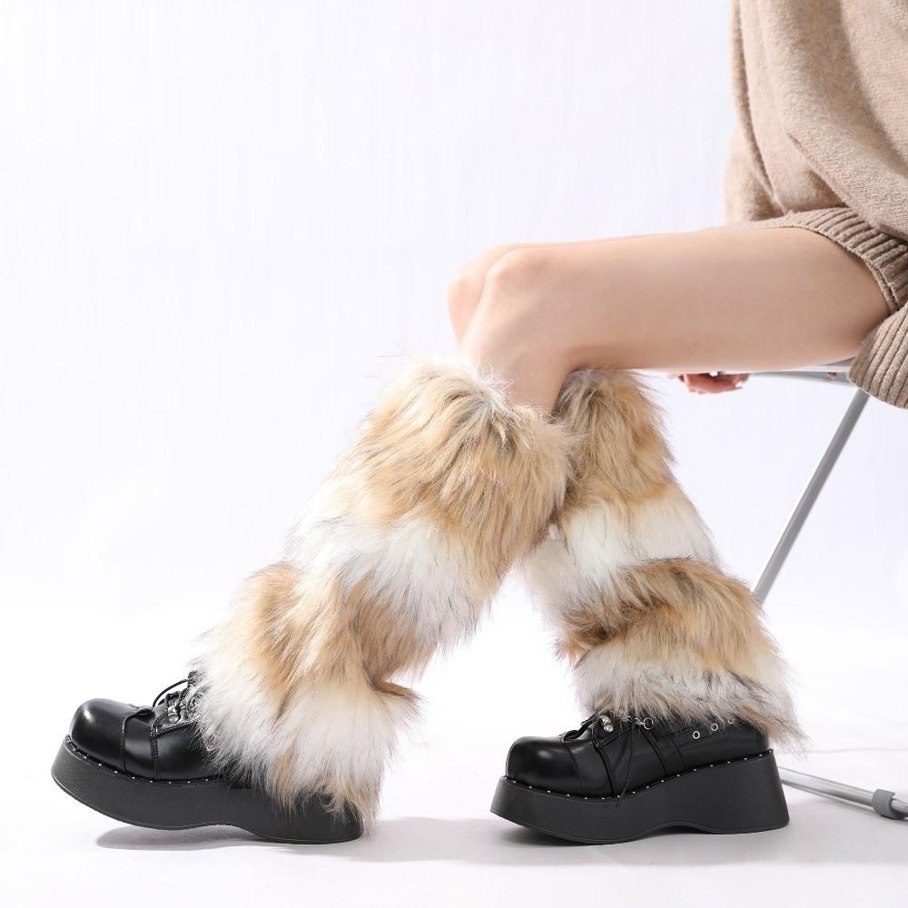 Kawaii Faux Fur Furry Leg Warmers Japanese Style Thickened Long Tube Sock JK Foot Cover Knee High Girls Socks Women Uniform