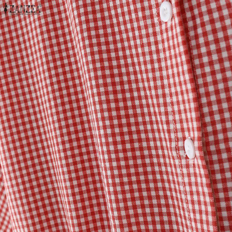 ZANZEA Women Casual Round Neck Short Sleeve Loose Grid Print Jumpsuits