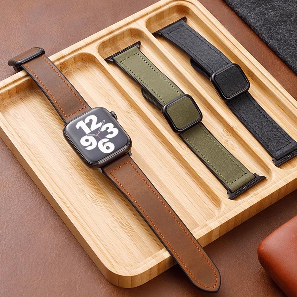 Strap for Apple Watch Band 45mm 44mm 49mm 42mm 40mm 41mm Magnetic Leather Bracelet Correa iWatch Series 9 8 7 6 5 4 3 SE Ultra 2