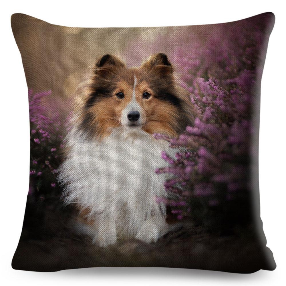 Shetland Sheepdog Cute Pet Animal Dog Printed Pillowcase Decor Cushion Cover for Sofa Home Car Polyester Pillow Case 45*45cm