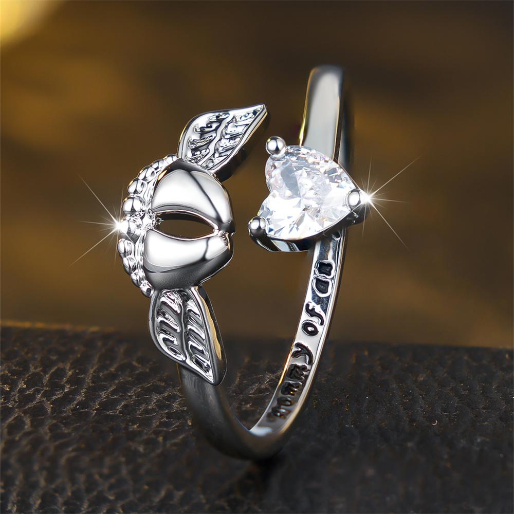 White Zircon Heart Stone Cute Small Foot Opening Rings For Women Vintage Copper Color Ring Wedding Jewelry Valentine'S Day Gifts