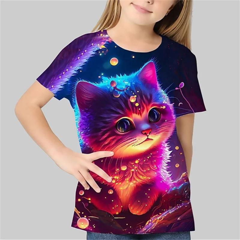 Kawaii Cartoon Animal Pet Cat Kids Adult Printed T-shirt Summer Women's and Men's Casual Outdoor Girl and Boy Short Sleeve Tees Top