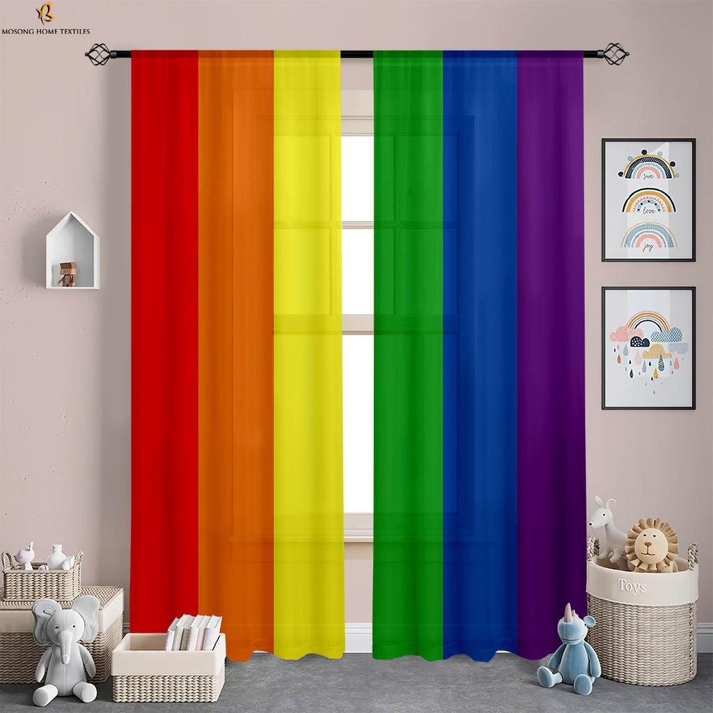 Rainbow Pink Shiny Printed Curtains Children's Room Bedroom Living Room Study Decorative Curtains 2 Pieces Home Decoration
