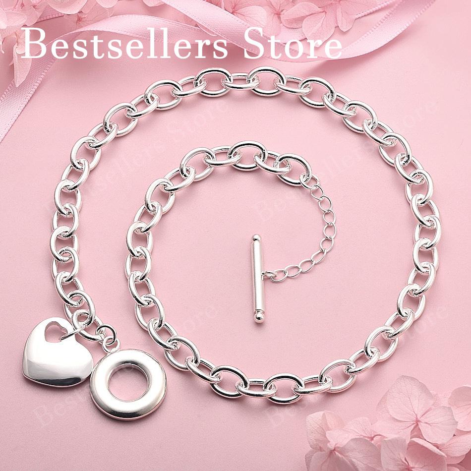 925 Sterling Silver Delicate Polished Heart Necklace for Women, Fashionable Party and Wedding Jewelry 45cm