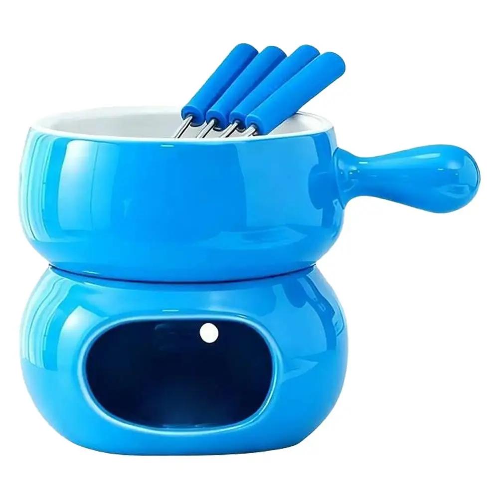 Chocolate Fondue Cup Ceramic With Forks Tealight Chocolate Melting Cup Mini Fondue Pot For Cheese Butter Heating Stove P1G1