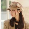 New Plaid Duck Tongue Octagonal Hat Female Beret Autumn and Winter Newsboy Painter Hat