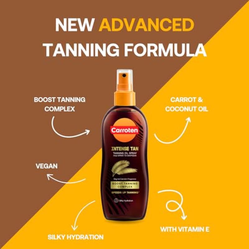 Carroten Intensywny Olejek do Opalania LSF 0, 150 ml - Akcelerator Opalania z Olejkami Marchewkowym i Kokosowym - Wegański Olejek do Opalania Wzbogacony Witaminami A i E