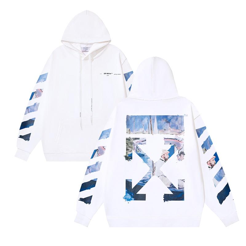 Off-White 2025 Autumn and Winter New OW Monet Oil Painting Arrow Print Men's and Women's Hooded Sweatshirt Sweatshirt