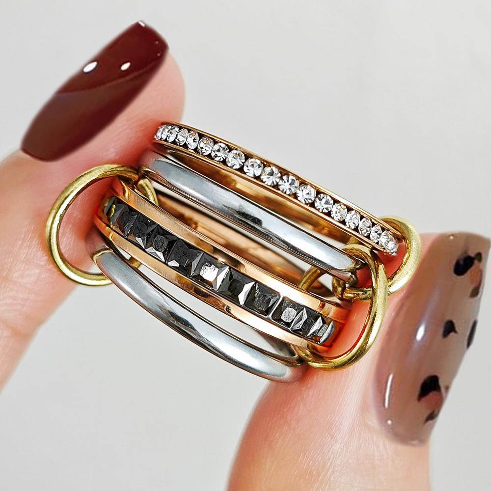 Multi Layers Stainless Steel Rings Stack Set For Women Men Simple Colorful CZ Spinelli Ring Jewelry Gift Trend
