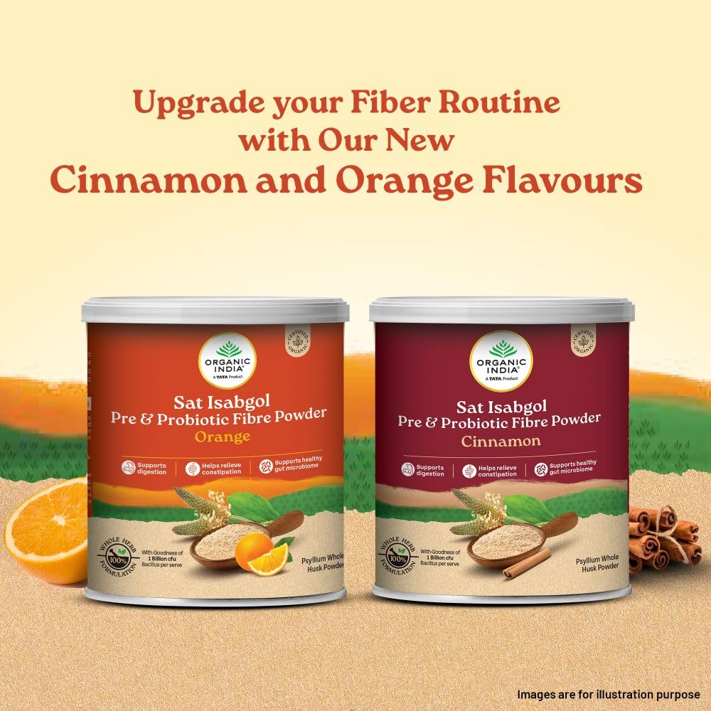 Organic India Sat Isabgol Pre & Probiotic Fibre Powder Orange 100g for Digestion and Gut Health