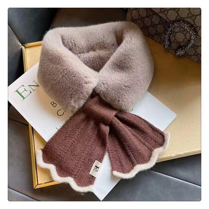 Little Bei 2025 Thickened Autumn & Winter Cross Fur Knit Neck Warmer Scarf
