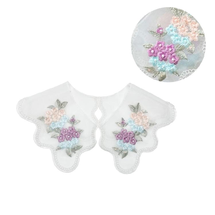 Embroidery Colorful Flower Detachable Collar Elegant Lace Shawl Faux Collar Capelet Scarf for Womens Clothing Accessory