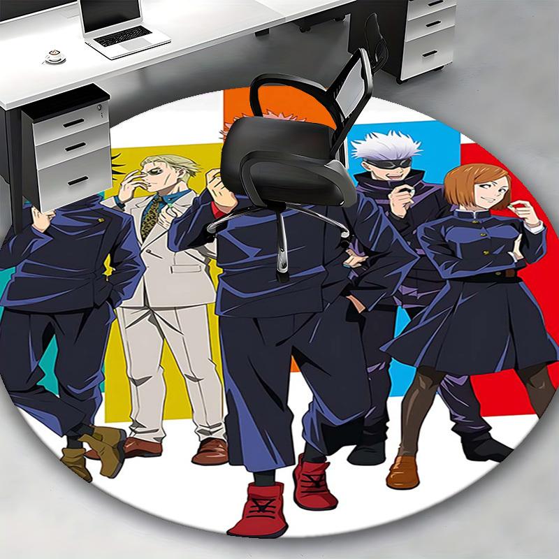 1pc Anime Cartoon Design Round Carpet  Office Chair Mat, NonSlip Rug for Home Decor