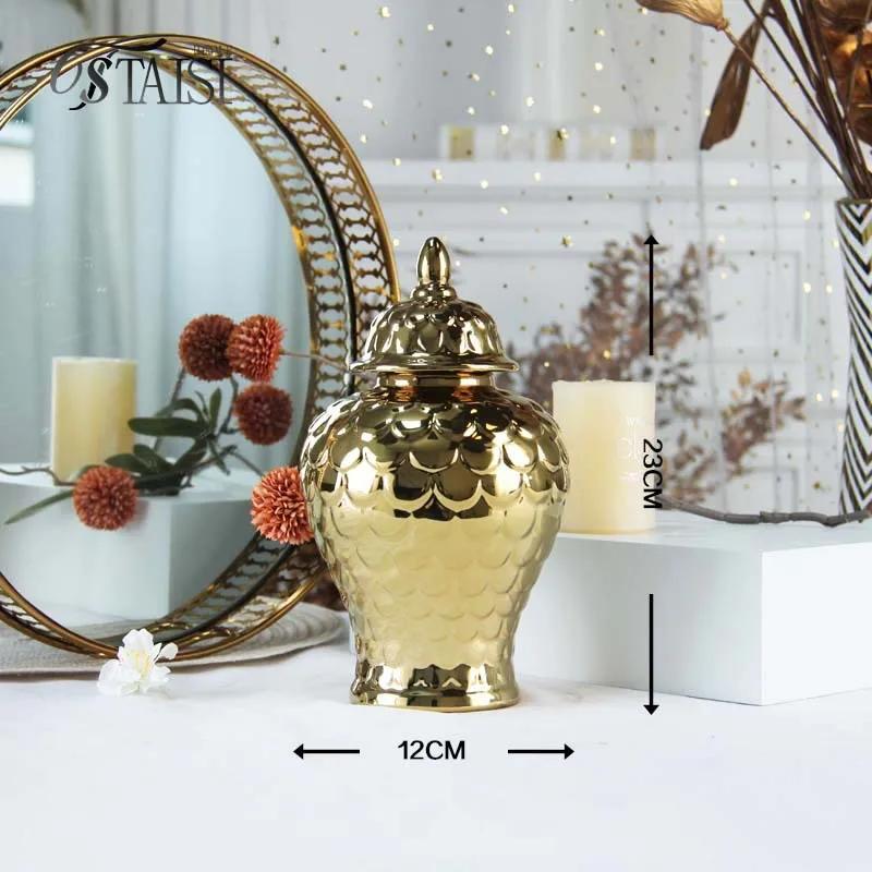 Ceramic General Jar Porcelain Handicrafts Geometric Golden Jar Storage Tank Flower Vase Home Decoration Accessories