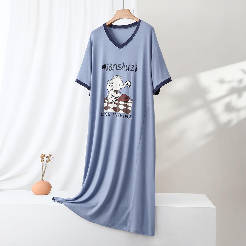 2026 Plus Size Color Block Short Sleeve Nightgown: Loose Casual Homewear Dress for Indoor & Outdoor Wear