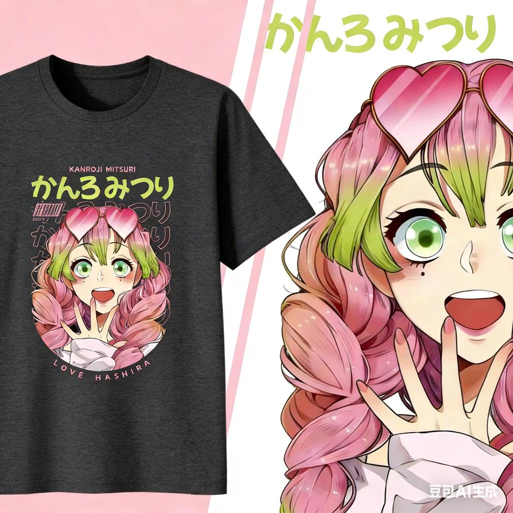 Demon Slayer Kanroji Mitsuri Cotton Tshirt for 2026 New Summer Unisexs Womens Fashion Casual Cosplay Short Sleeved Tshirt Y2k