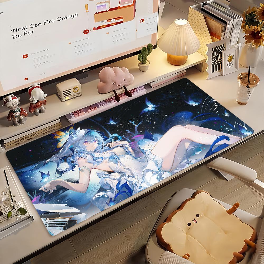 Gaming Mouse PadAntislipStitched Edges Underwater Blue Anime Girl with Butterflies Print Keyboard Pad for Gamer Home Office